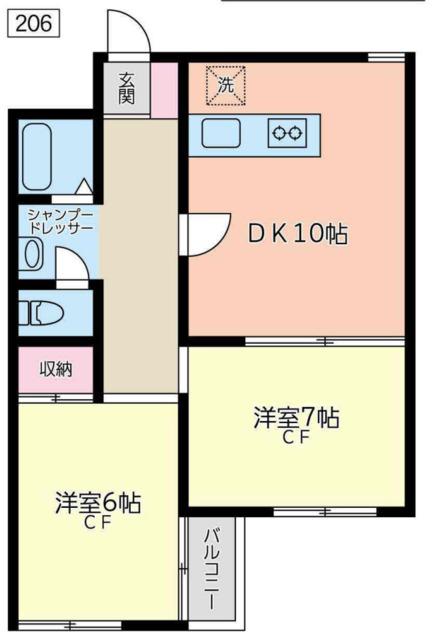 ベルハウス蒲田南(2DK/2階)の間取り写真
