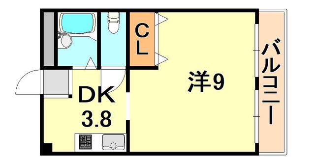 平成マンション(1DK/2階)の間取り写真