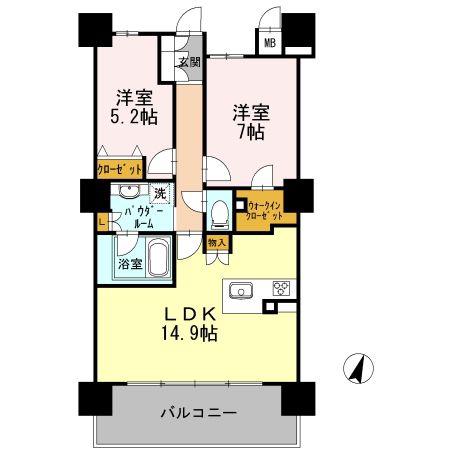 ロイヤルパークスERささしま サウス(2LDK/8階)の間取り写真