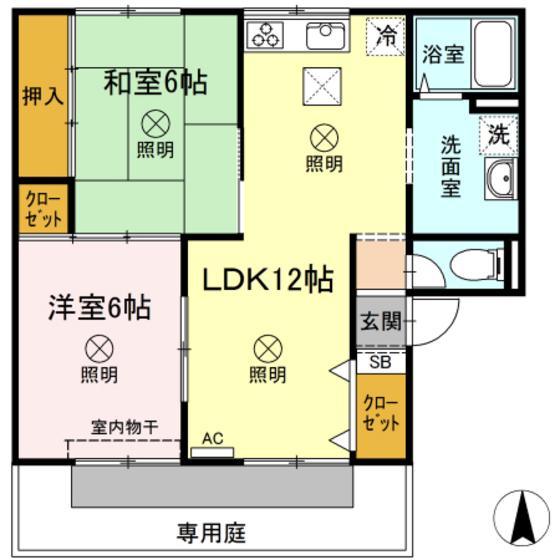 ニューハイツ1993A棟(2LDK/1階)の間取り写真