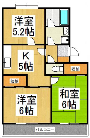 ヘルシー北美(3K/3階)の間取り写真