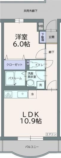フィールドコート クレア C(1LDK/4階)の間取り写真