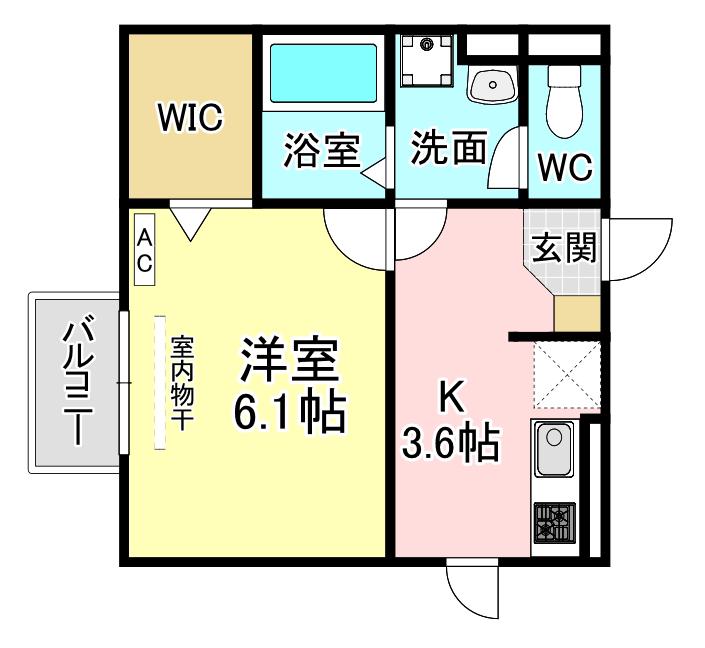 CARNEILIAN 穴生(1K/1階)の間取り写真