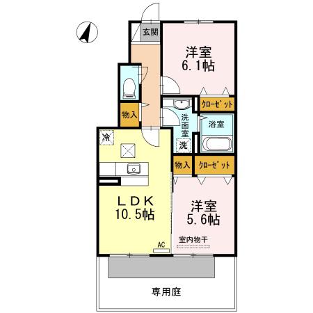 フォンテーヌ金倉 B棟(2LDK/1階)の間取り写真