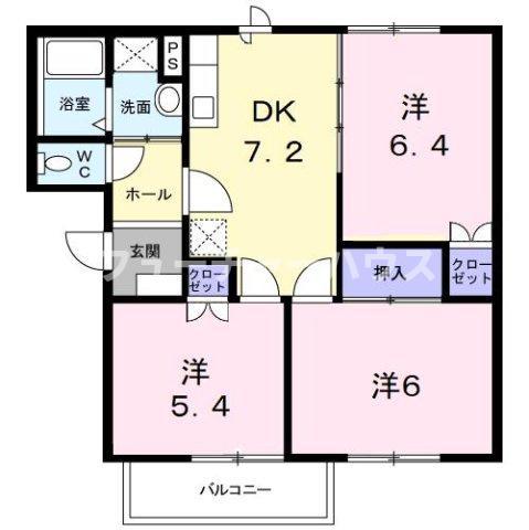 レイクヒルズC(3DK/2階)の間取り写真