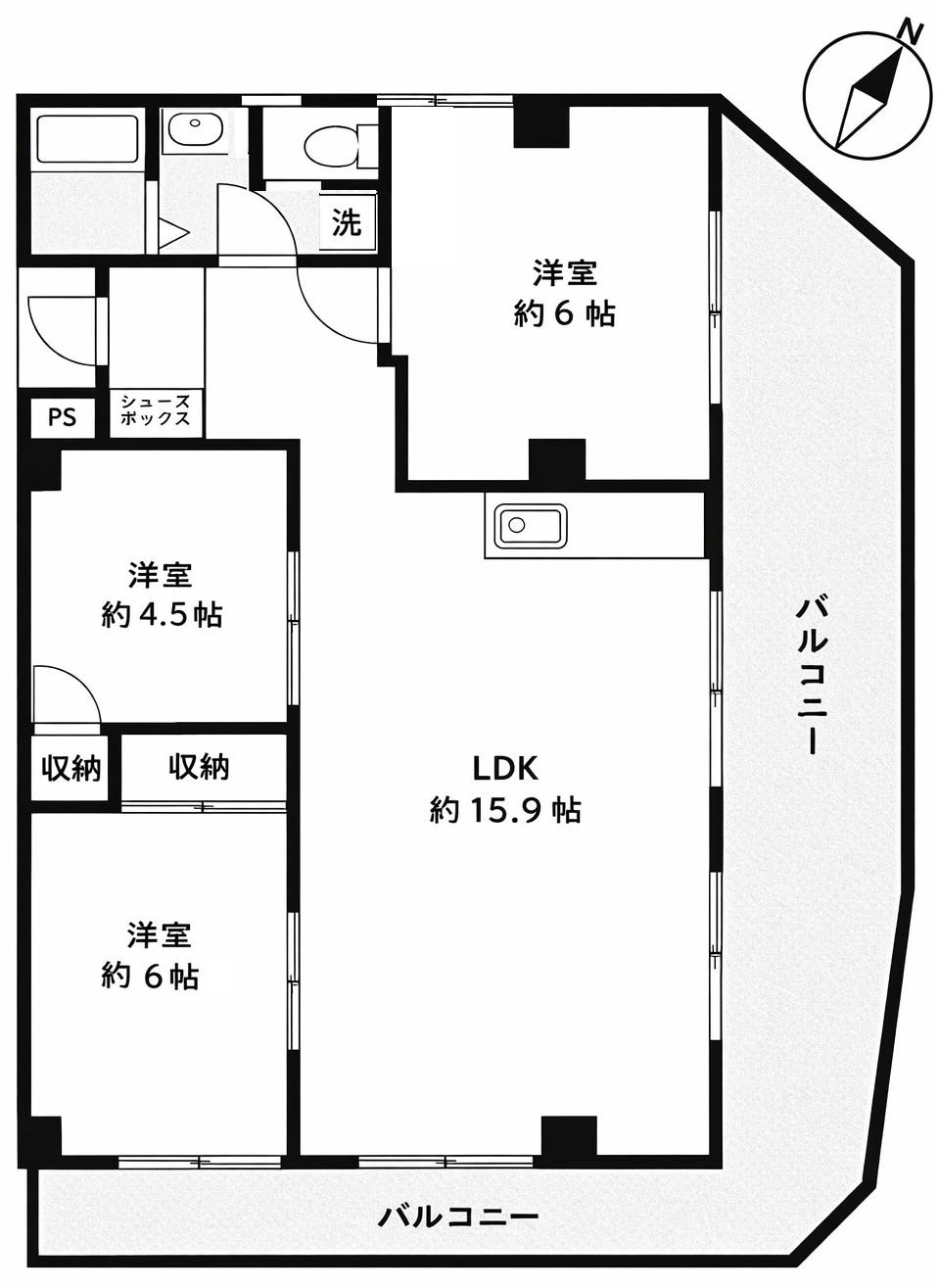 サンハイツ八千代台(3LDK/3階)の間取り写真