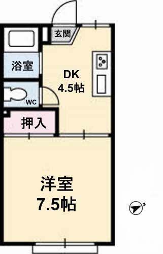 タウニーマタノ B棟(1DK/1階)の間取り写真