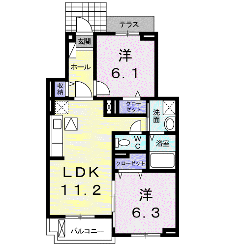 サンリットアベニューII(2LDK/1階)の間取り写真