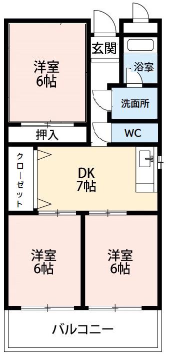 LIMPIAかみわだ(3DK/3階)の間取り写真