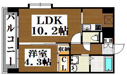 アセットヒルズパークサイト博多(1LDK/8階)の間取り写真