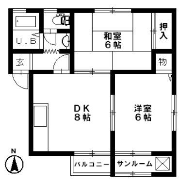 カーサグランデA棟(2DK/2階)の間取り写真