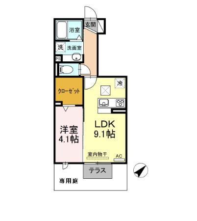 ミエル ブラン(1LDK/1階)の間取り写真
