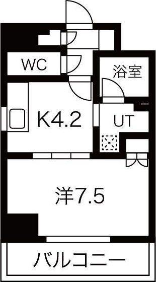 ラフルール連坊(1DK/8階)の間取り写真