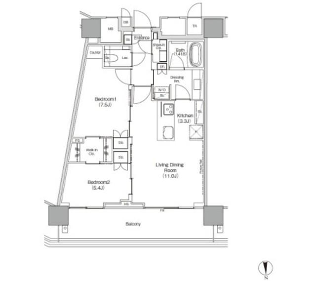 JIYUGAOKA MUSE SQUARE THE RESIDENCE(2LDK/11階)の間取り写真