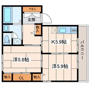 サークルナイン(2DK/1階)の間取り写真