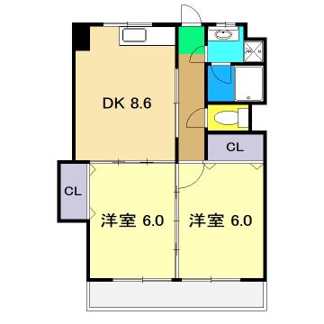 シャトレ四万十(2DK/3階)の間取り写真