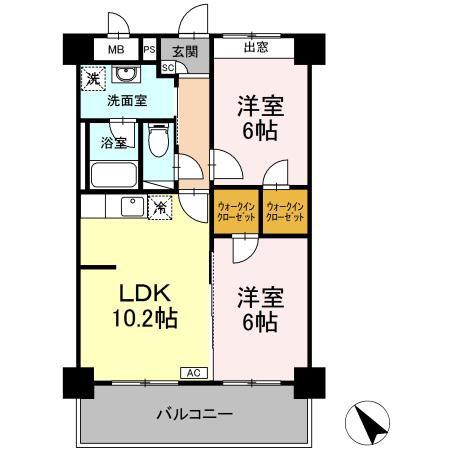 ハートヒルズ上大岡(2LDK/4階)の間取り写真