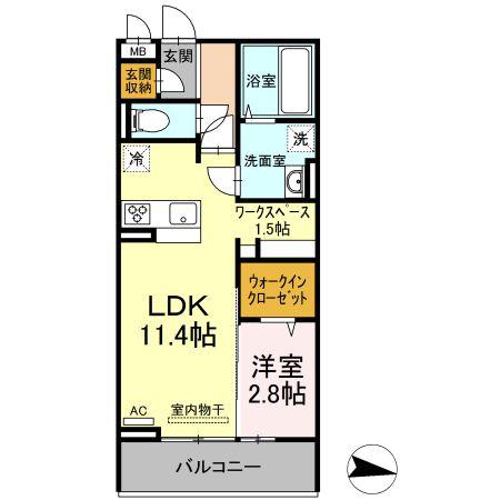 ソンシル新山口(1LDK/2階)の間取り写真