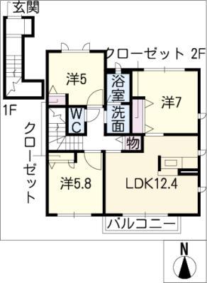 VILLA M B棟(3LDK/2階)の間取り写真