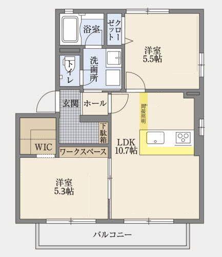 ドミール志太 A(2LDK/2階)の間取り写真