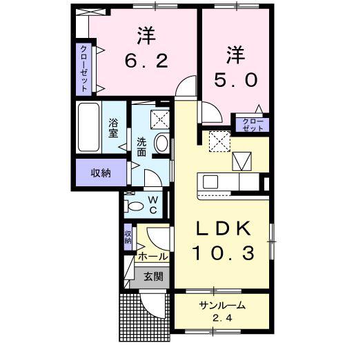 グレースメロウG(2LDK/1階)の間取り写真