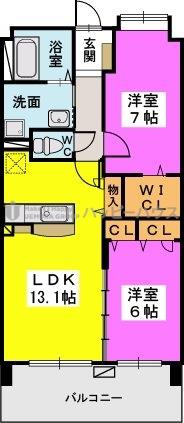 フェニックス大野城弐番館(2LDK/4階)の間取り写真