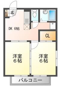 メゾンK・C田寺(2DK/1階)の間取り写真