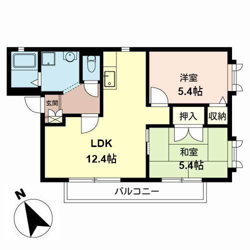 フラッツ諏訪森(2LDK/1階)の間取り写真