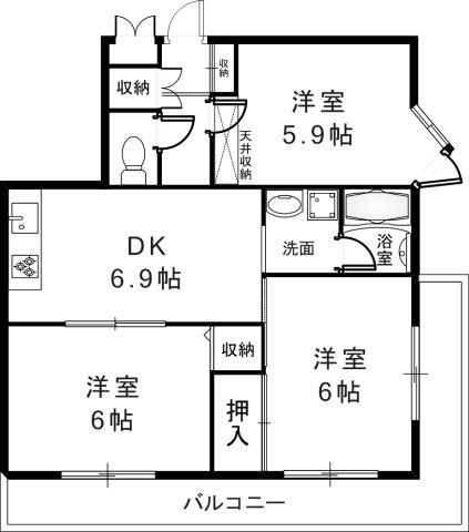 セザール第一西神戸(3DK/2階)の間取り写真