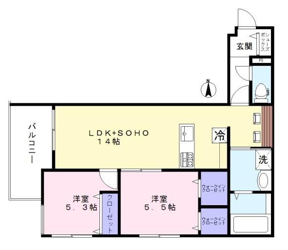 スクエアード上木崎(2LDK/3階)の間取り写真
