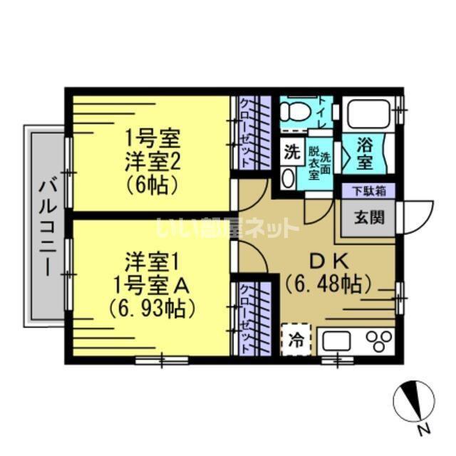 レジデンス学園前(2DK/1階)の間取り写真