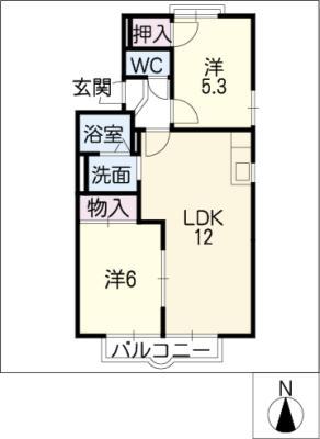 パークタウン三岳E(2LDK/2階)の間取り写真