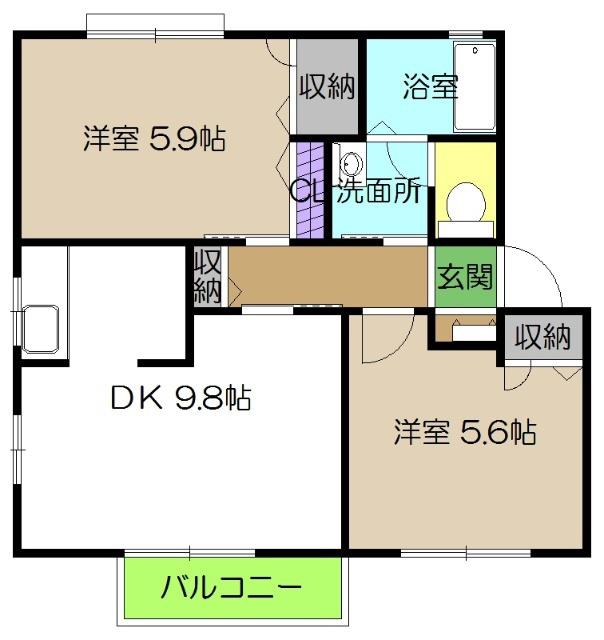 シャーメゾン北久保 B棟(2LDK/2階)の間取り写真