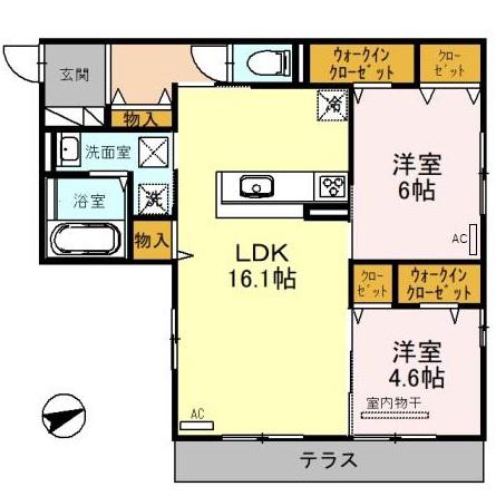 FOREST大美野(2LDK/2階)の間取り写真