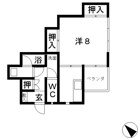 ハイツサーシャB棟(1K/2階)の間取り写真