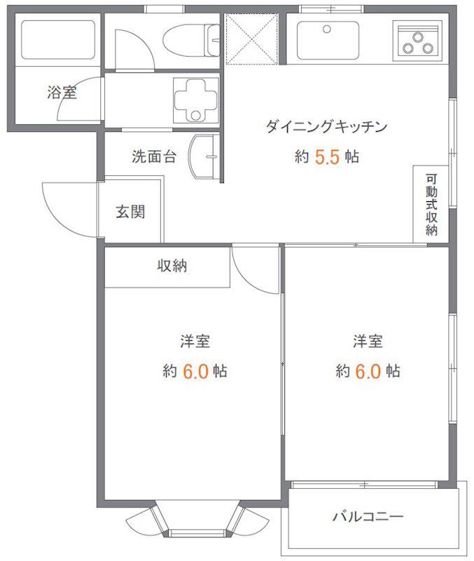 ウエルネス市川(2DK/2階)の間取り写真