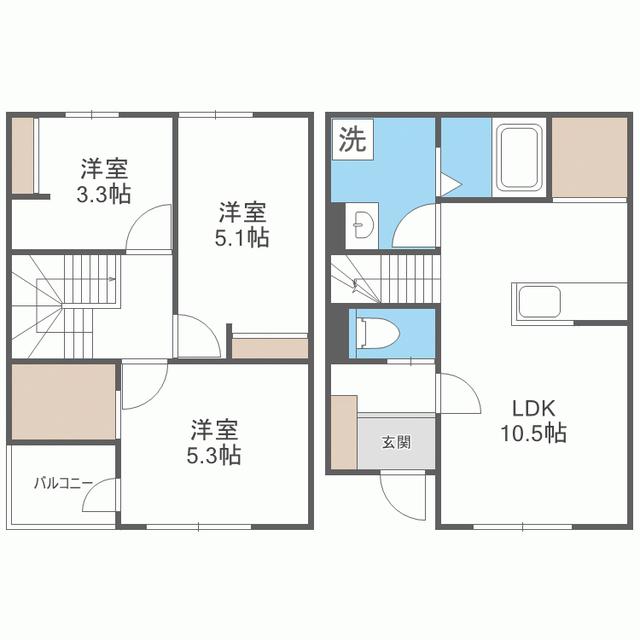 GARDEN VILLAGE 前原北 B(3LDK/1階)の間取り写真
