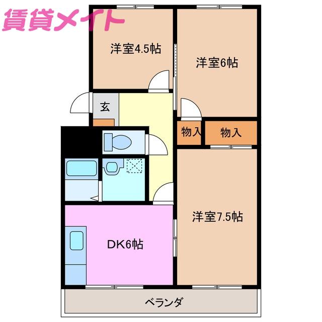 メゾン江ヶ室(3DK/2階)の間取り写真