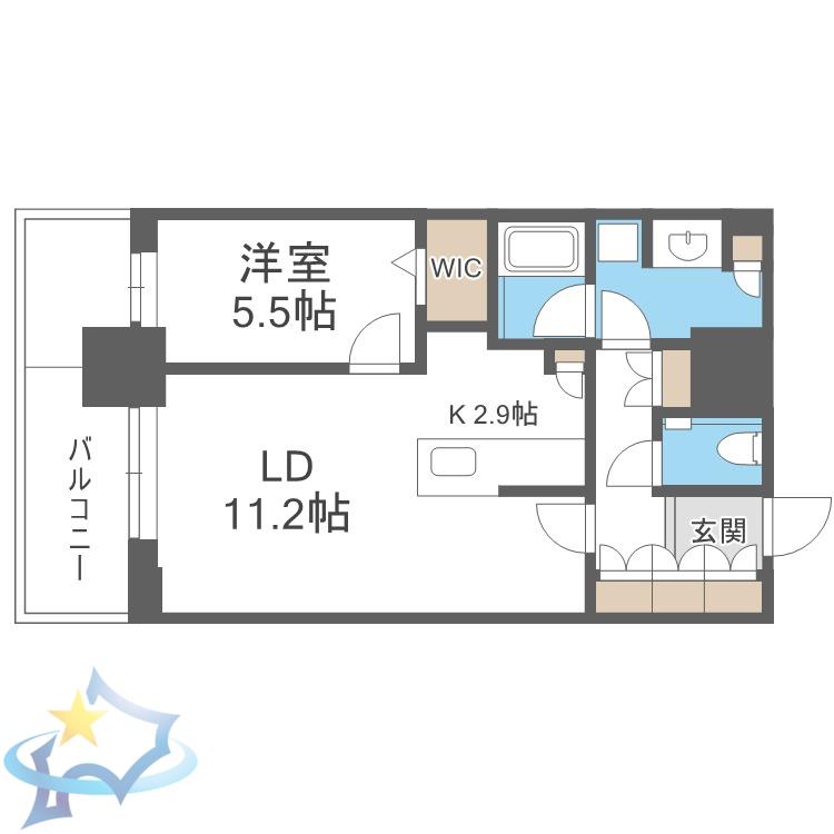 ONE札幌ステーションタワー(1LDK/32階)の間取り写真