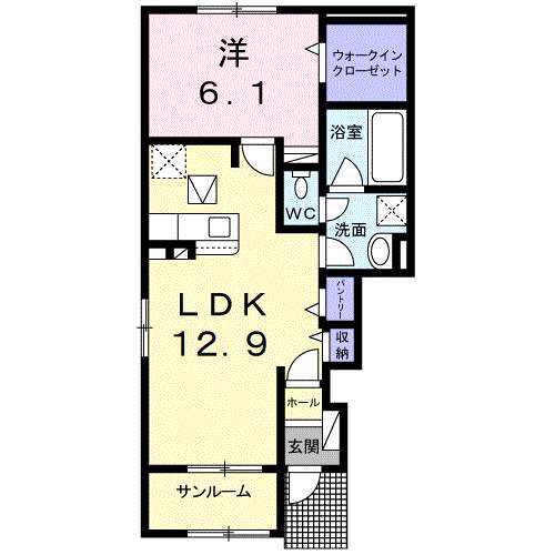 スマイルバティオB(1LDK/1階)の間取り写真