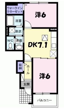 サンハイツ北六甲5番館(2DK/1階)の間取り写真