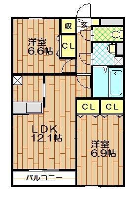 アムール サンドエルI(2LDK/1階)の間取り写真