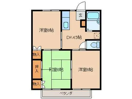 パークランドハイツA棟(3DK/2階)の間取り写真