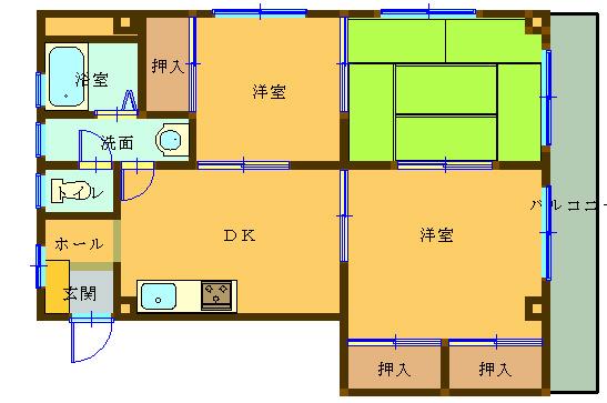 Kコート大学前(3DK/2階)の間取り写真