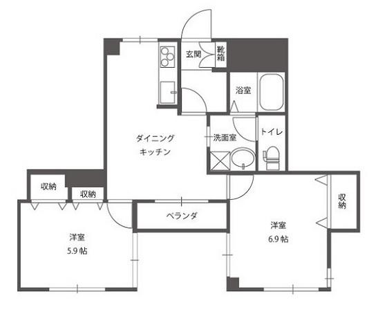 シャインブライト桑田(2DK/2階)の間取り写真