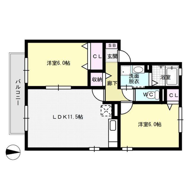 パークハイム皿山B(2LDK/1階)の間取り写真