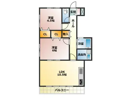 オーシャンビュー音戸(2LDK/2階)の間取り写真