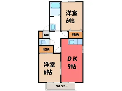 オーラルジュC(2DK/1階)の間取り写真