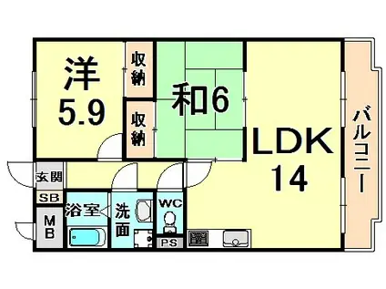 メゾンデール富松(2LDK/3階)の間取り写真