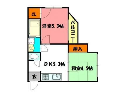 シティハイムサンビレッジ(2DK/2階)の間取り写真